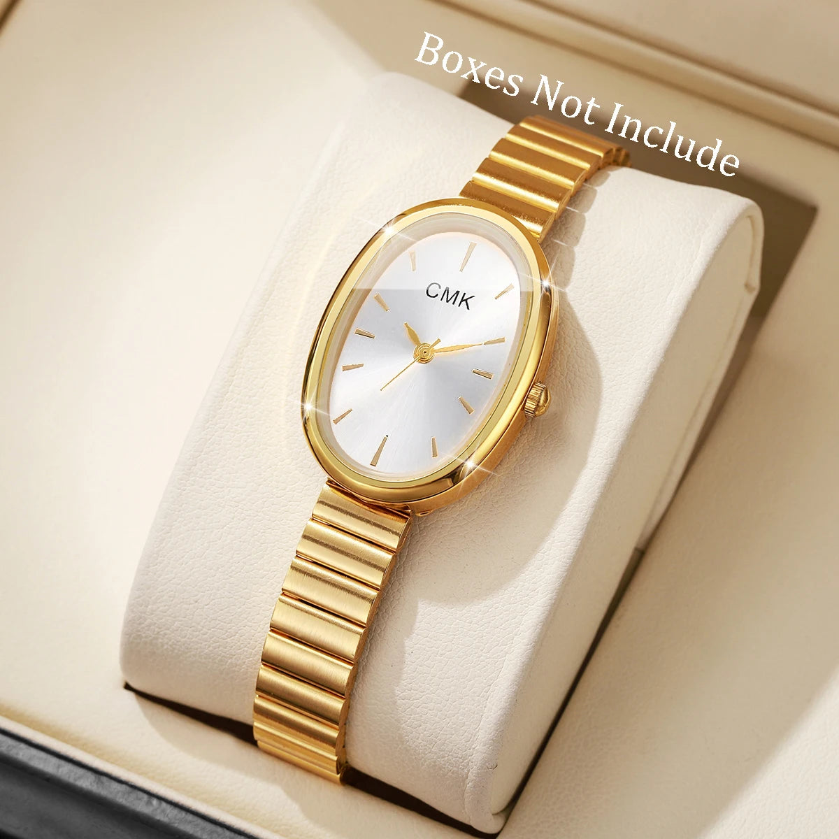Luxury Bamboo-Strapped Oval Dial Women's Watch with Niche High-End Feel and Light Luxury Forest Student Style Qme Gold White No Box