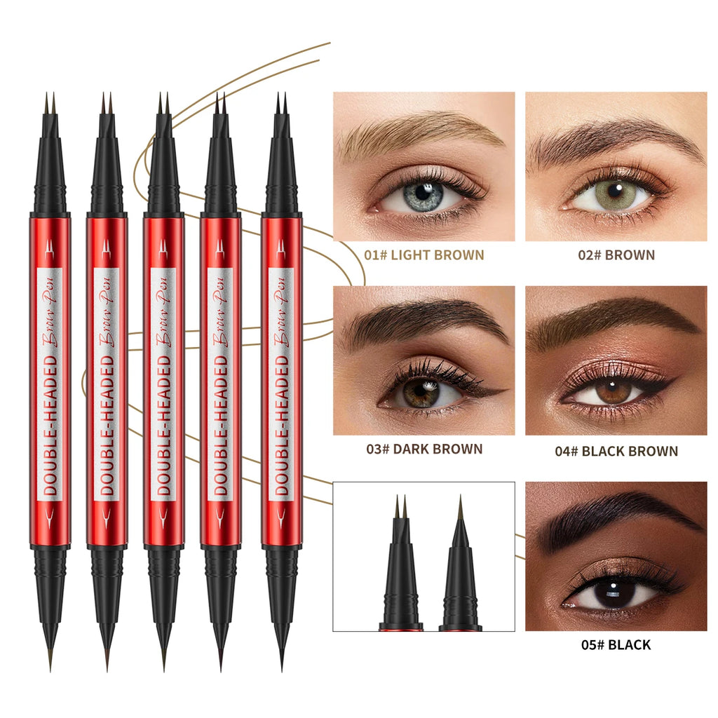 Waterproof Eyebrow Pen, Microblading Eyebrow Pencil With 2 Split Head, Natural Looking Brows Makeup ( 5 Colors ) Qme