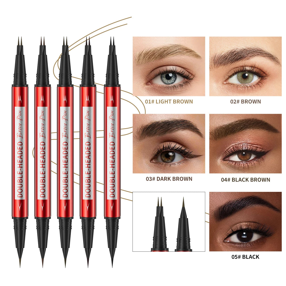 Waterproof Eyebrow Pen, Microblading Eyebrow Pencil With 2 Split Head, Natural Looking Brows Makeup ( 5 Colors ) Qme