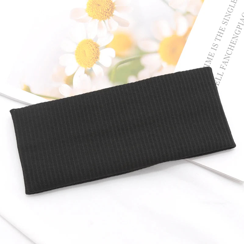 Elastic Solid Headbands Women Yoga Knitting Hairbands Wash Makeup Qme black