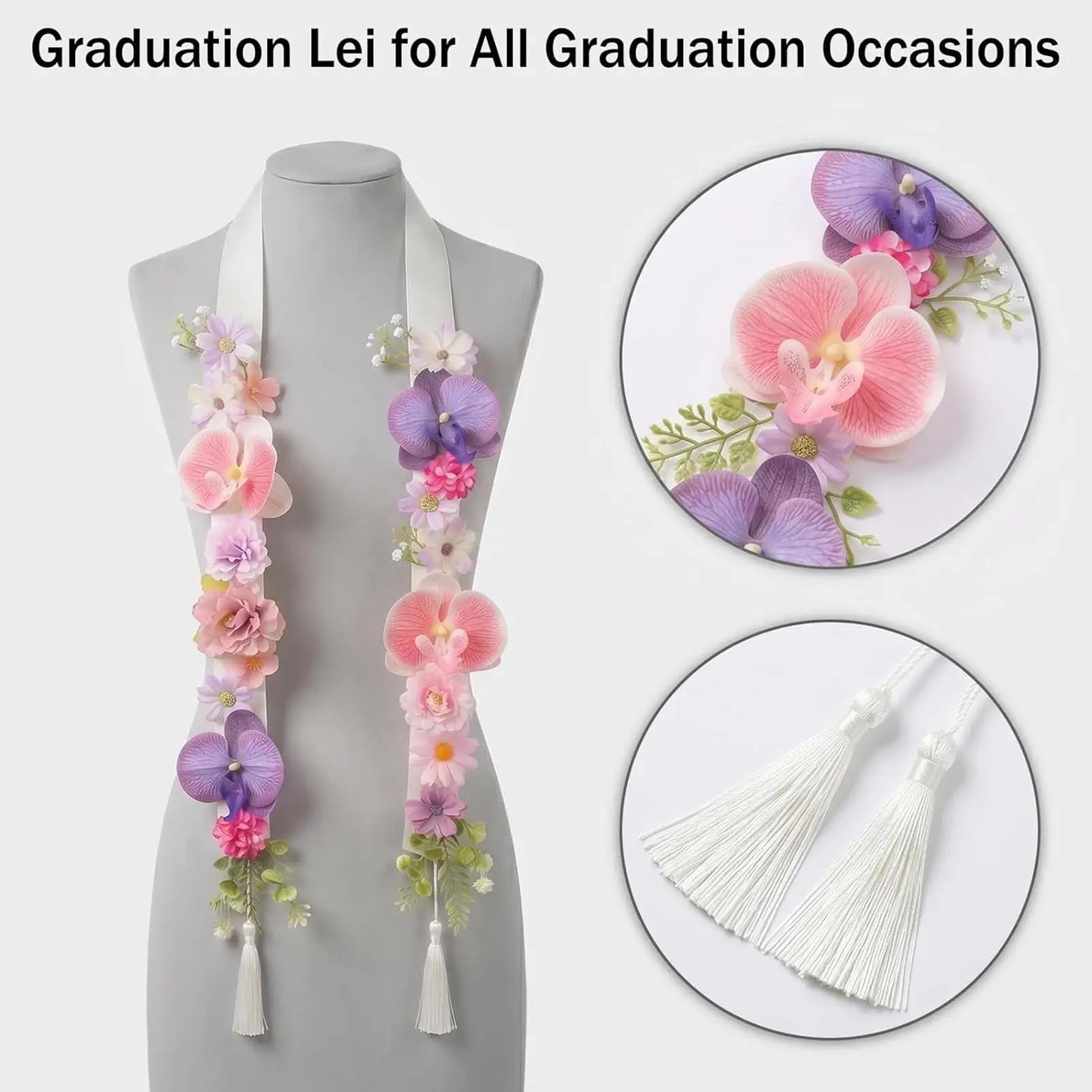 Graduation Flower Lei Artificial Tropical Cute Satin Stole Class 2026 Qme