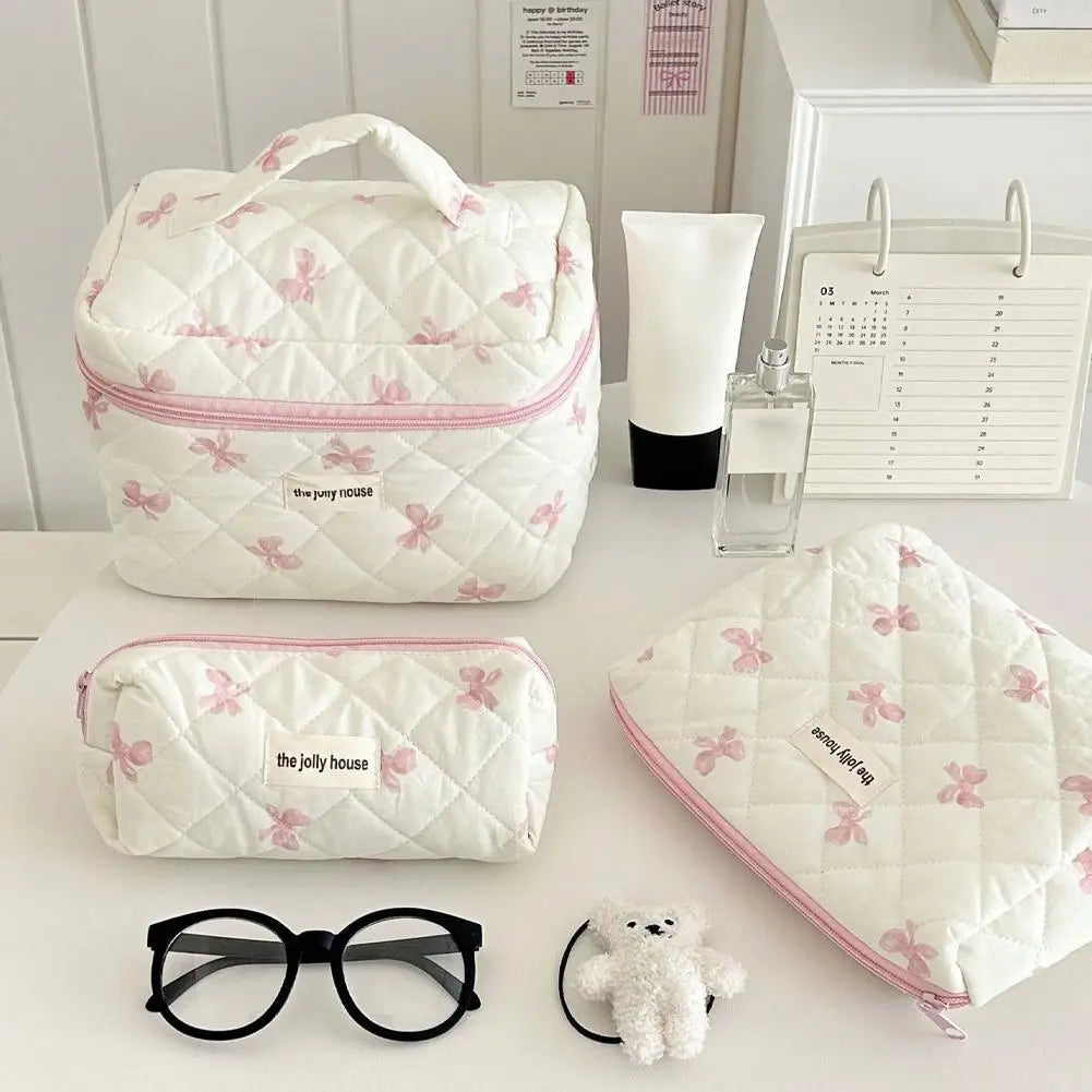 Quilted Makeup Bag 3 Sizes Floral Toiletry Cosmetic Pouch Organizer Qme