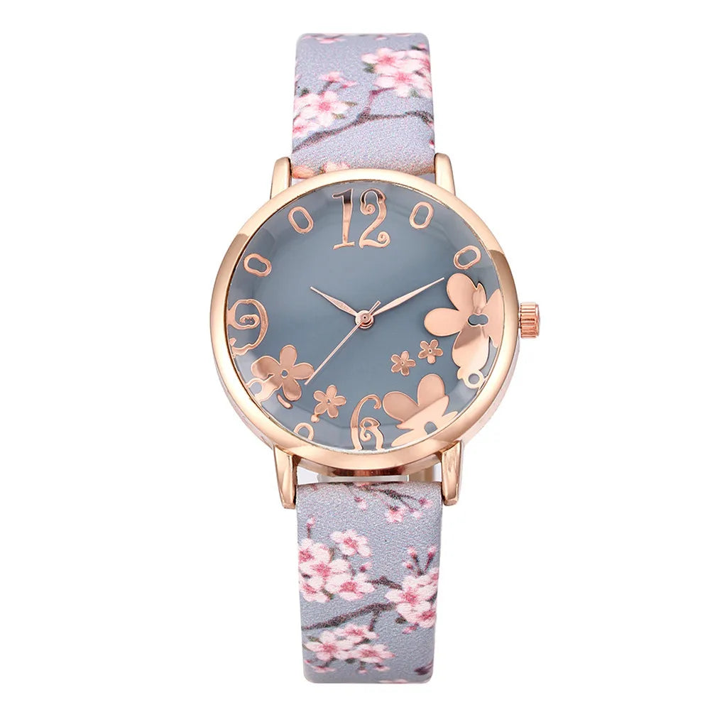 Watch for women with Colorful flowers small fresh printed belt Fashion Ladies Quartz Watch Exquisite watch часы женские Qme light blue