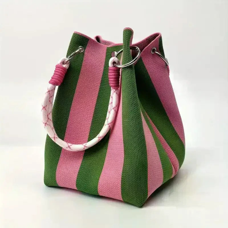 Multi-color Knitted Retro Bucket Handbag Is Simple And Color-blocked Versatile And Easy To Carry With You Qme