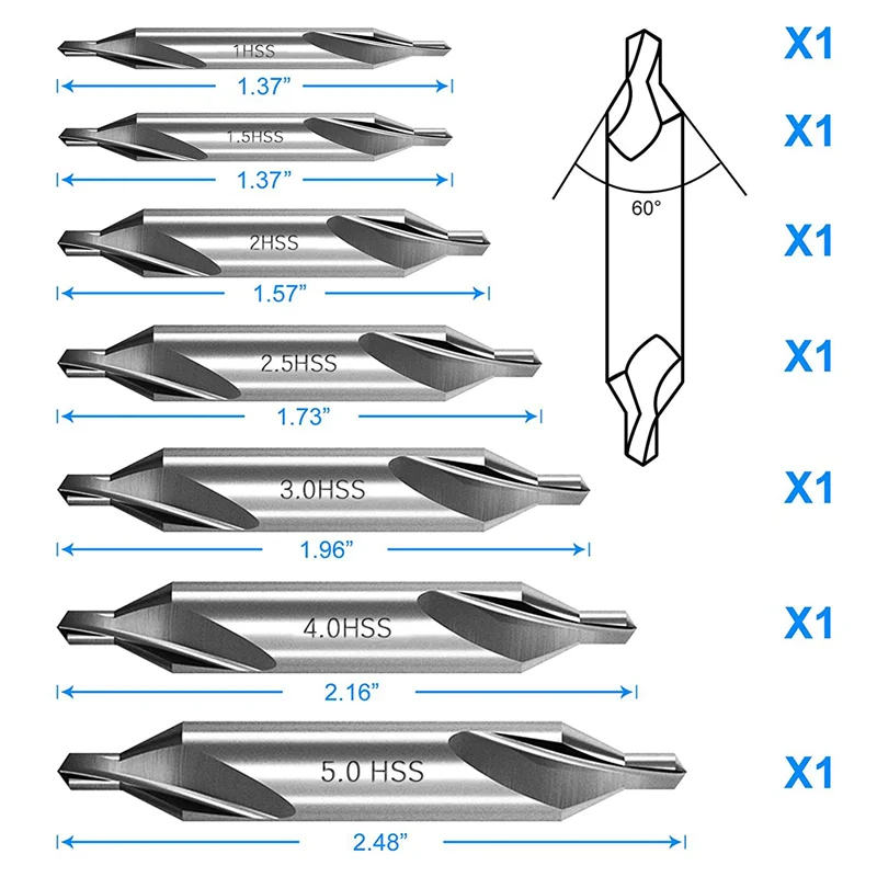 A02F-35 Pcs Center Drill Bits Set 60-Degree Angle Center Drill Bits Kit Countersink Tools For Lathe Metalworking Qme