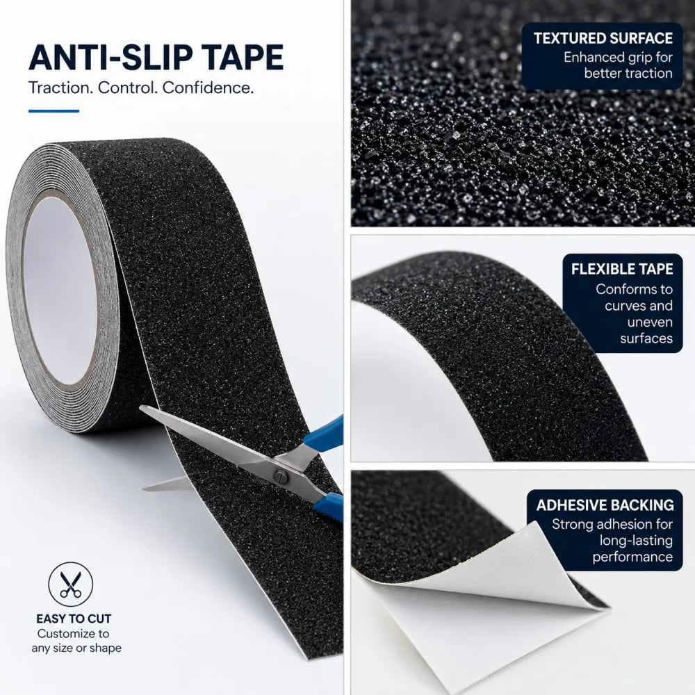5M Self Adhesive Anti Slip Tape PVC 5cm Width Waterproof Non Skid Grip Strip for Bathroom Shower Floor Tile Stair Steps Qme