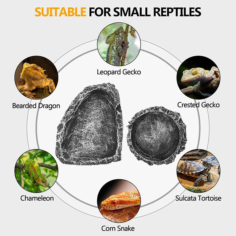 Imitation Stone Bowl Reptile Pet Feeding Water Bowls Safe Durable Qme
