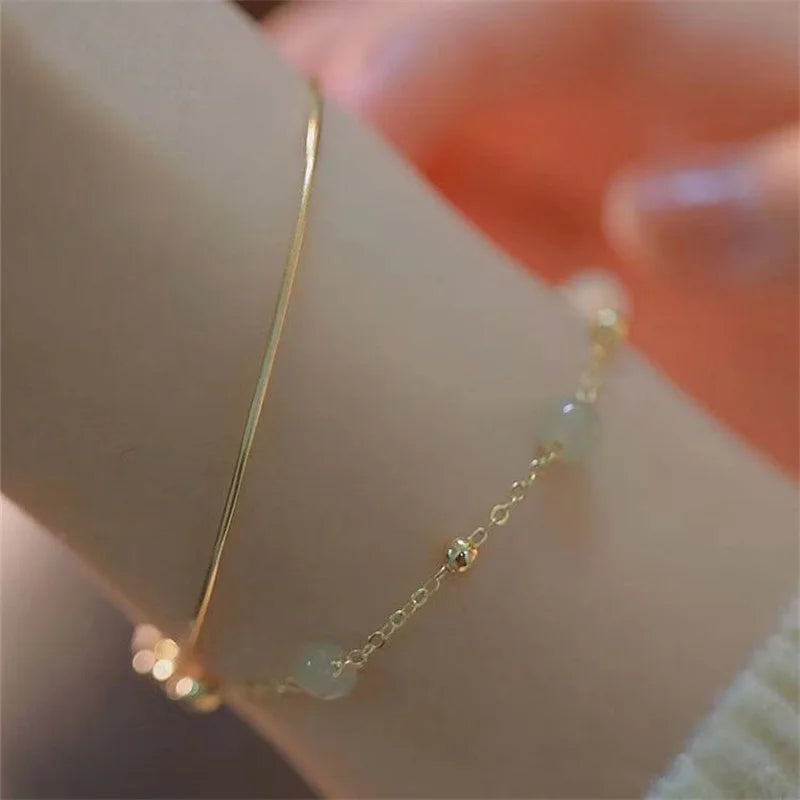 Ancient Style Imitating Hotan Jade Double Layer Bracelet Exquisite Fashion Women's Daily bangle Jewelry Gift Qme