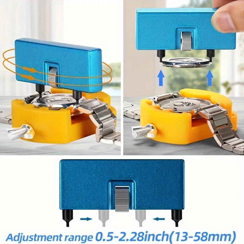 3 in 1 Repair Tool Set Watch Back Remover Tool Adjustable Opener Back Case Remover Watch Case Back Opener Repair Remover Holder Qme