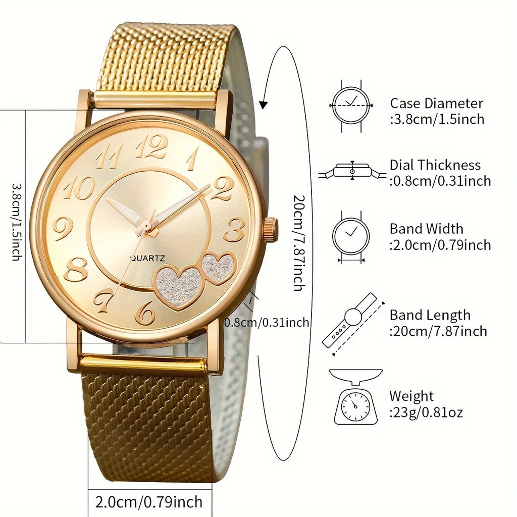 6 Pçs/set Moda Coração Relógio Feminino Banda de Plástico Analógico Relógios de Quartzo Dourado Conjunto de Jóias Borboleta Qme