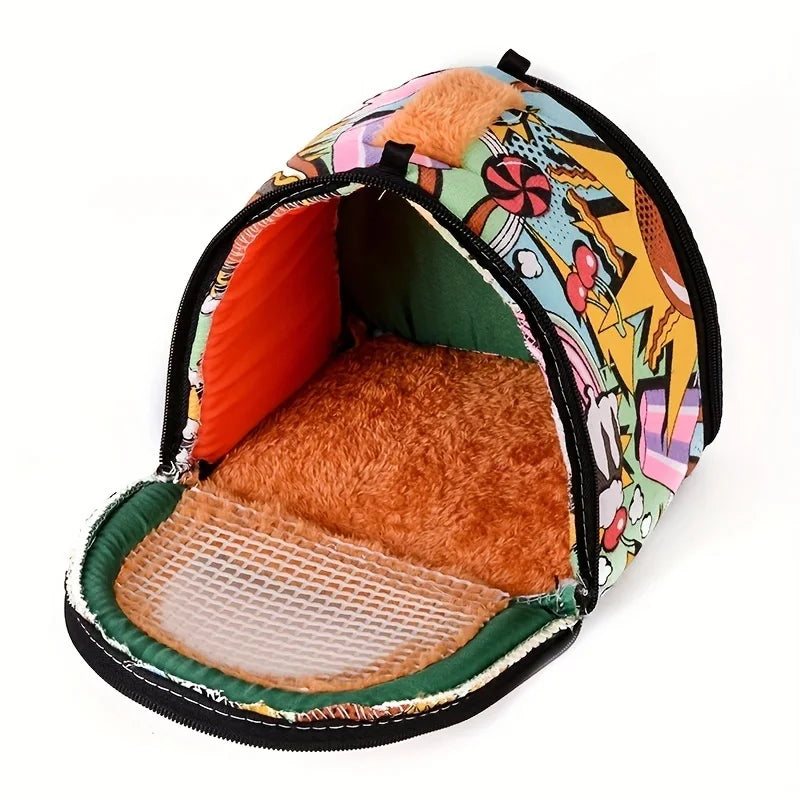 1pc Lovely Cartoon Graphic Small Pet Outing Carrier Bag For Chinchilla, Hamster, Dutch Pig, Hedgehog, Squirrel, Guinea Pig, Parr Qme
