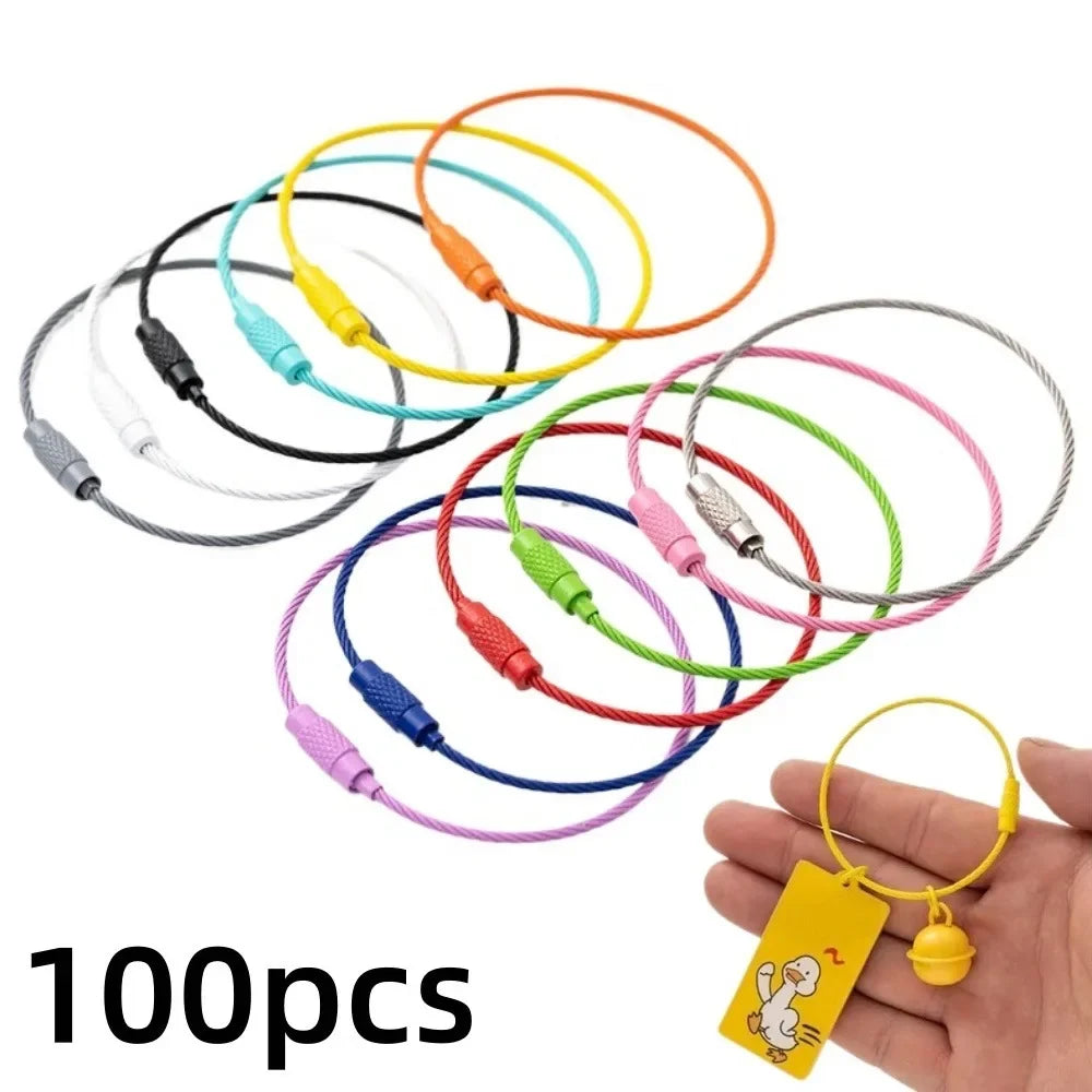 10-100PCS Steel Wire Keychain Multi-color Circular Rope Cable Loop Outdoor Camping Luggage Tag Marking Clip Travel Accessories Qme