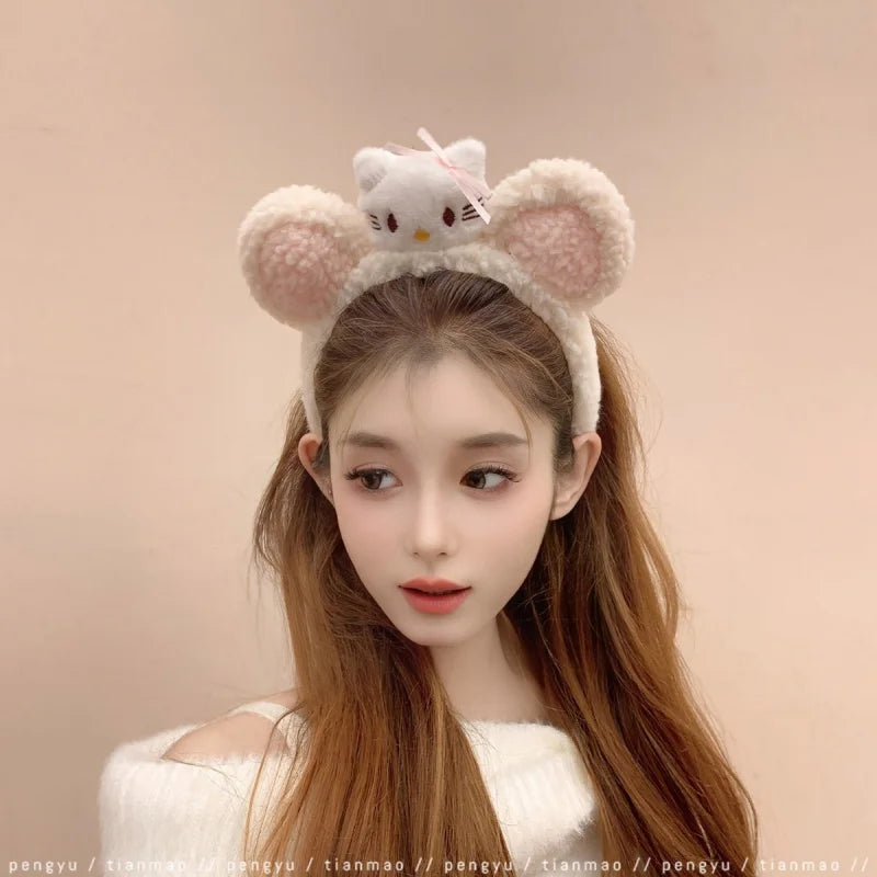 Hello Kitty Sweet Cartoon Headband Cute Bow Versatile Hair Accessory Qme