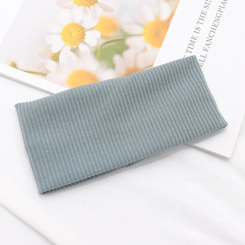 Women Solid Hairband Wide Hair Bands Elastic Headband Makeup Hoop Qme Cyan One Size
