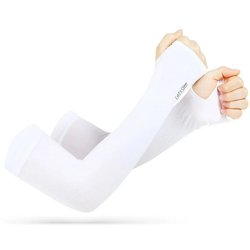 Arm Sleeves Warmers Sports Sleeve Sun UV Protection Hand Cover Cooling Warmer Running Fishing Cycling Ski Qme White