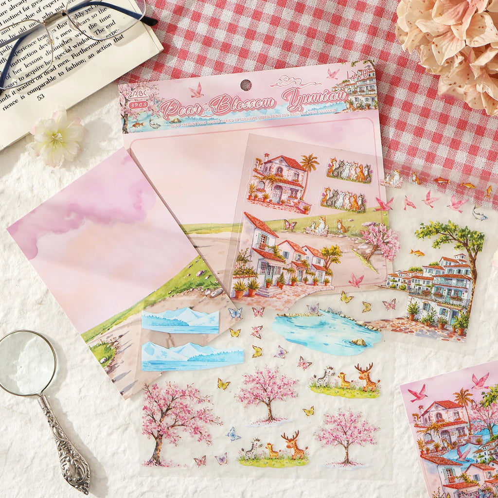 3 pcs Four Seasons Scenery PET Die Cut Sticker Pack Handmade Scrapbook Diary Stickers Decorative Aesthetic Stationery Supplies Qme