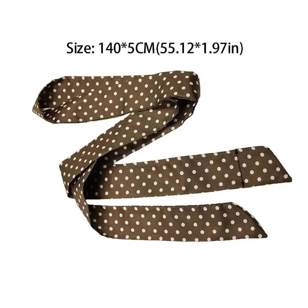 Retro Bow Ties Long Silk Scarf Ice Cream Printed Plaid Hair Band Qme