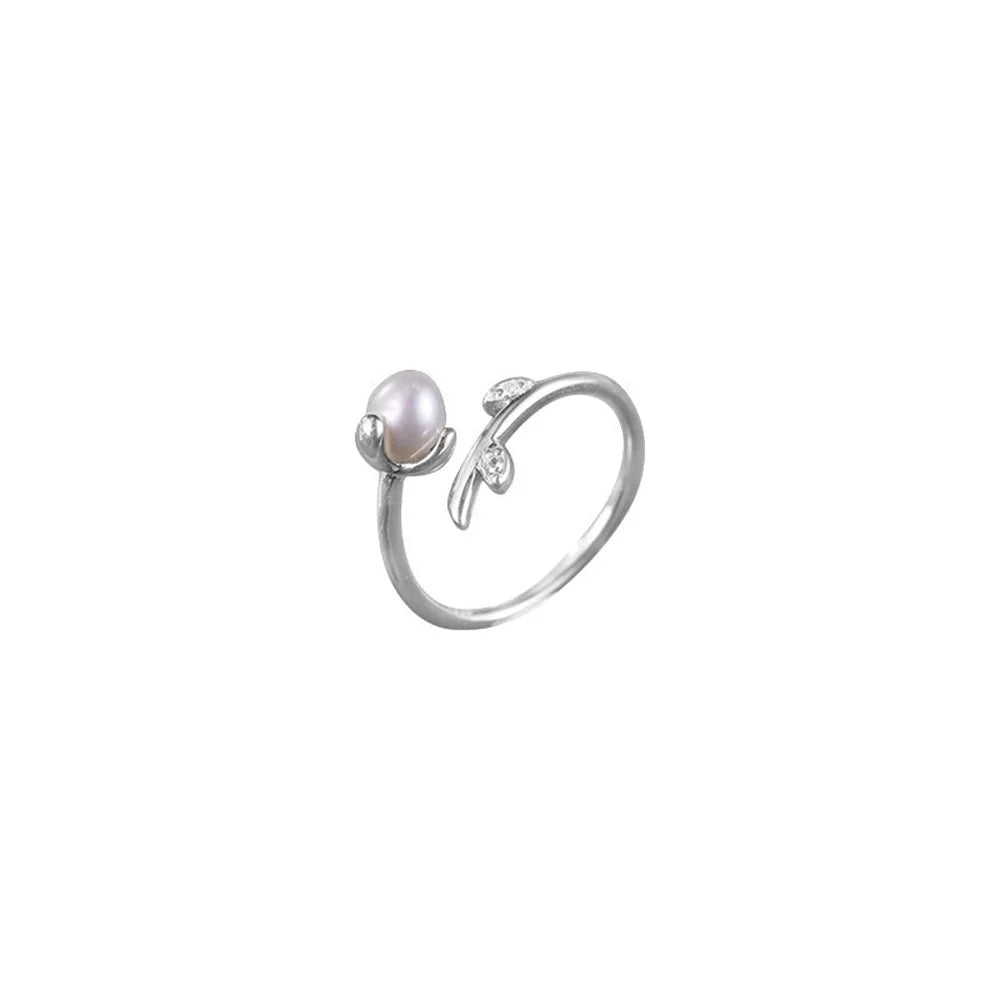 Imitation Pearl Sprouting Open Ring for Women Simple Daily Casual Jewelry Gift Suitable for Giving To Girlfriends Qme