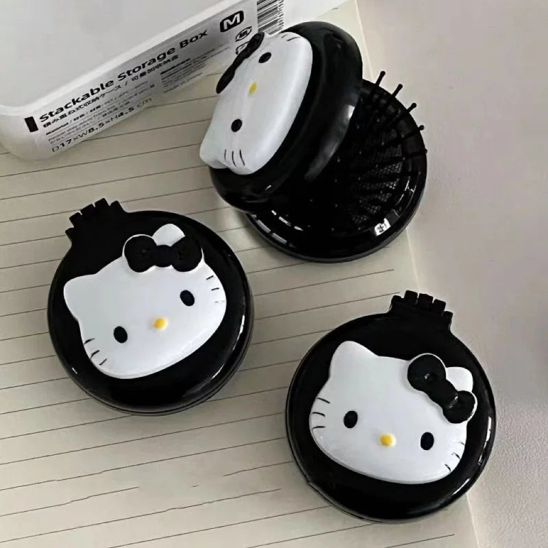 Cute Hello Kitty Black Air-cushion Comb 2-in-1 Mini Mirror Qme