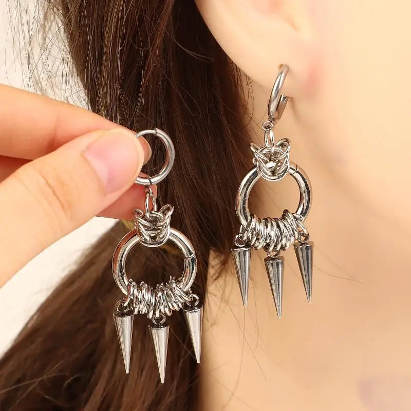 Punk Style Spiked Earrings For Women Men Gothic Cone Pendant Earrings Y2K Grunge Dangle Jewelry Gift Qme