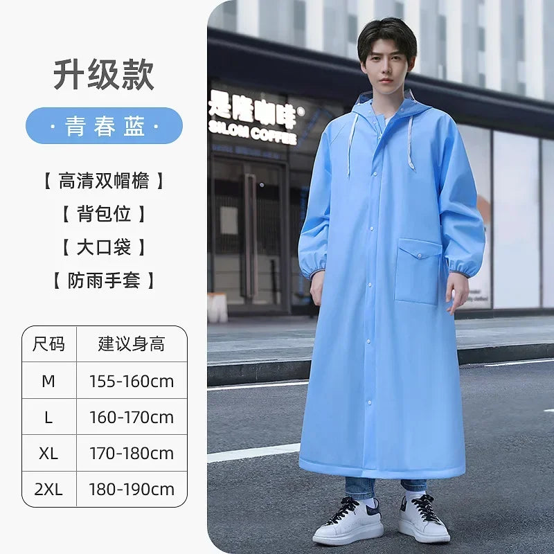 Long Style Environmental Rain Jacket, Zipper Hooded Poncho, Motorcycle Rainwear, Women/Men Hiking Poncho for Summer Qme blue upgradation M
