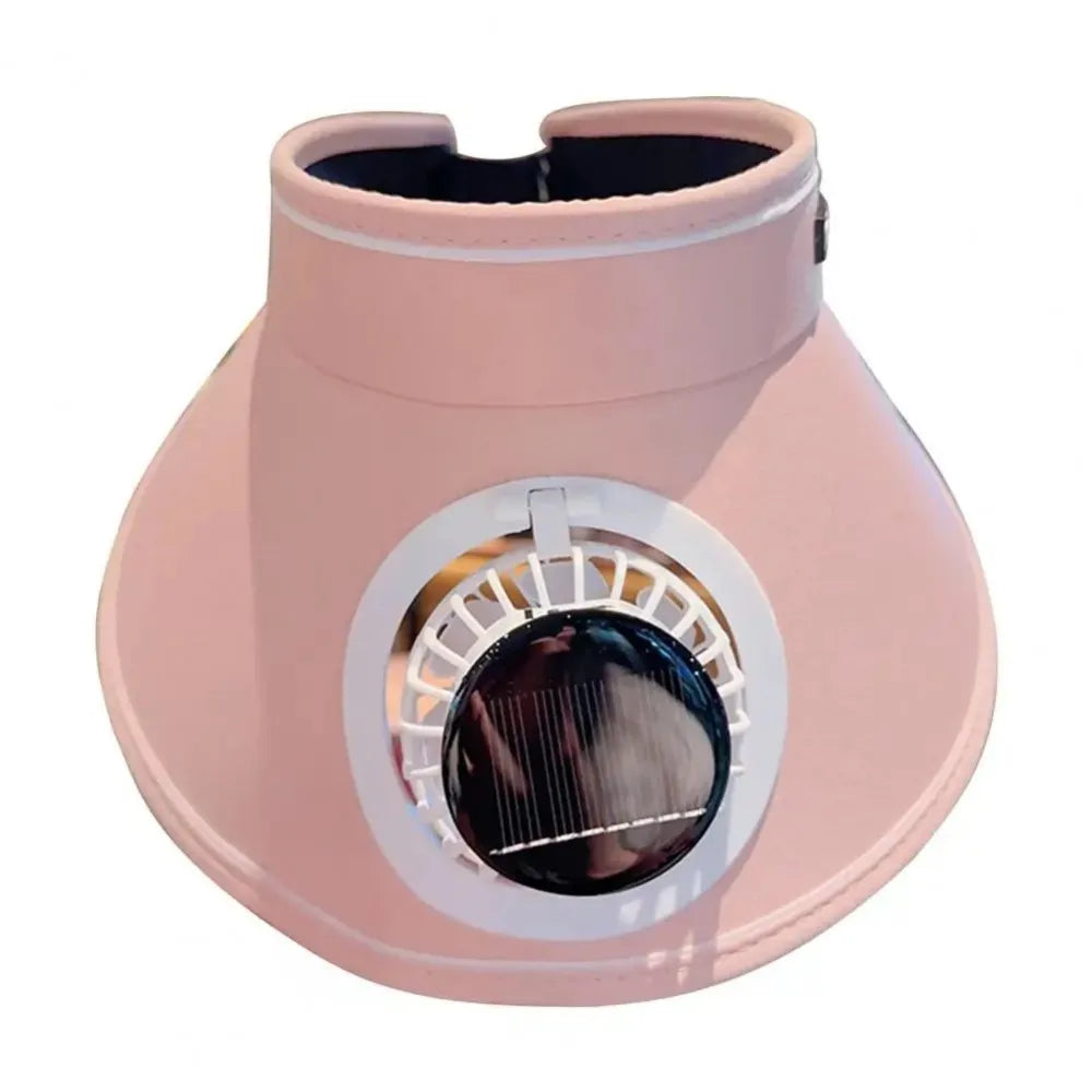Wide Brim Sun Hat Fan Solar Powered Empty Outdoor Visor Sunshade Qme Pink