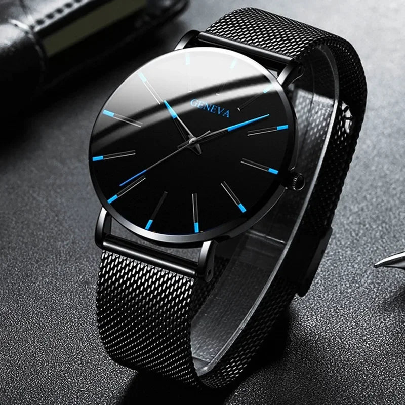 Men's Watch Blue Needle Mesh Strap Watch Geneva Fashion Business Men's Watch Watch Qme