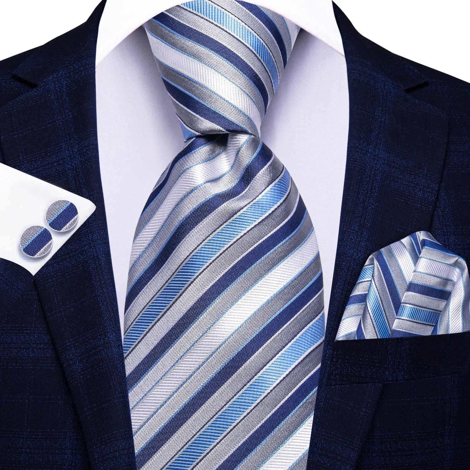 Hi-tie Light Blue Striped Business Mens Tie Jacquard Necktie Qme N-4055