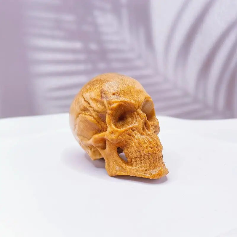 Car Bar Decoration Natural Cypress Engrave Skull Decor Small Statue Qme