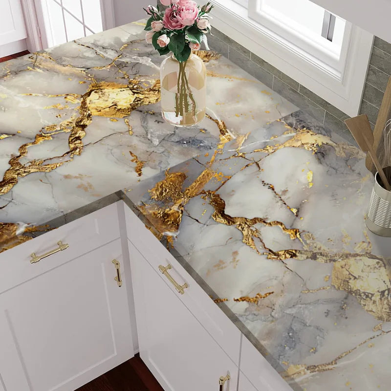 Anti Oil Waterproof Kitchen Wall Sticker Marble Texture Self Adhesive Qme
