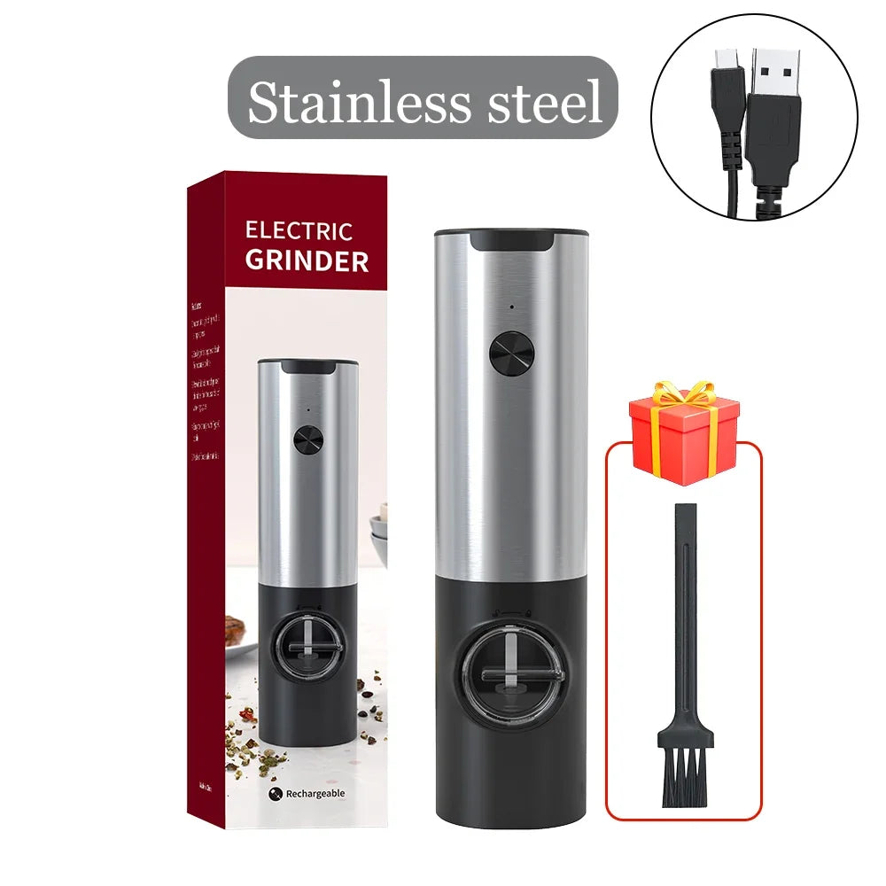 Electric Pepper Powder Grinder USB Rechargeable Salt Adjustable Qme USB Silver