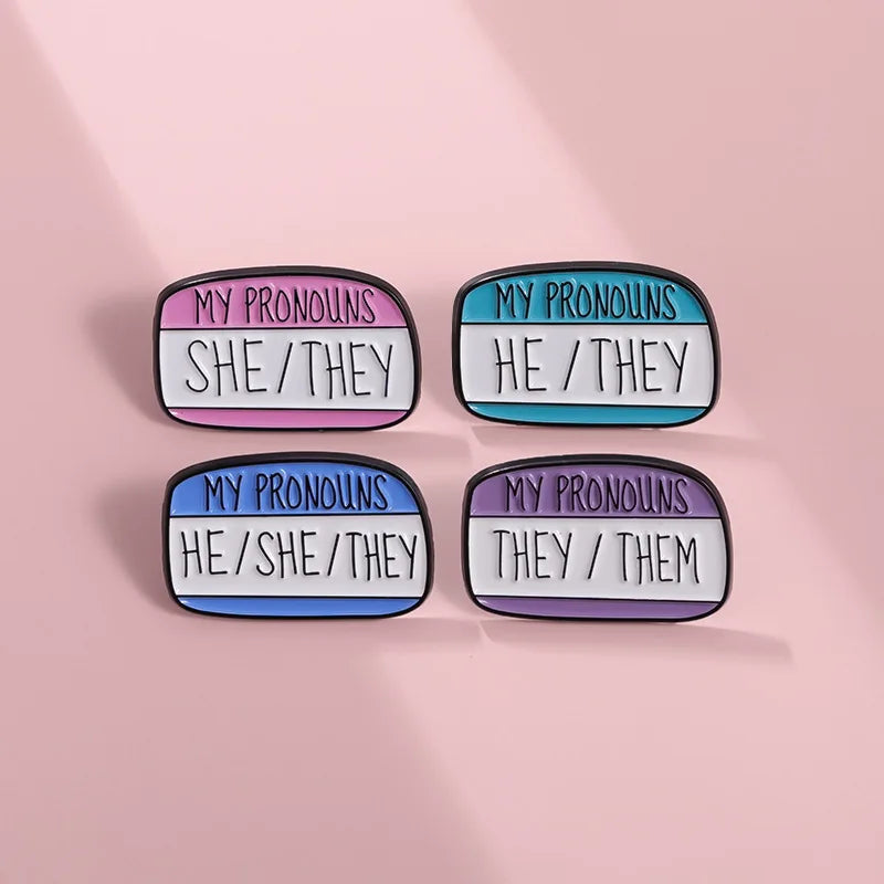 My Pronouns They Them He She Brooch Enamel Pins Funny Colorful Stripe Dialog Backpack Shirt Collar Badge Jewelry Gifts Qme