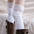Women Korean Solid Sexy Lace Stockings Lolita Girls Thigh Over Knee Qme WHITE One Size