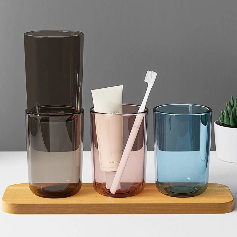 Couple Solid Color Transparent Mouthwash Cup Large Capacity Nordic Style Toothbrush Cup Transparent Mouthwash Plastic Cup Qme