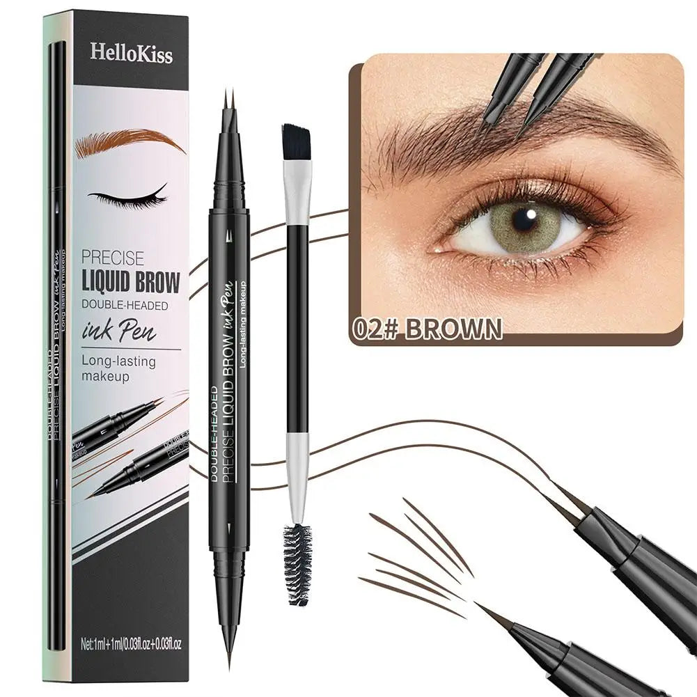 Two-pronged Eyebrow Pencil Waterproof Two-in-one Liquid Eyebrow Pencil Curved Eyebrow Pen With Fork And Precise Brush Tip Makeup Qme 02 brown CN