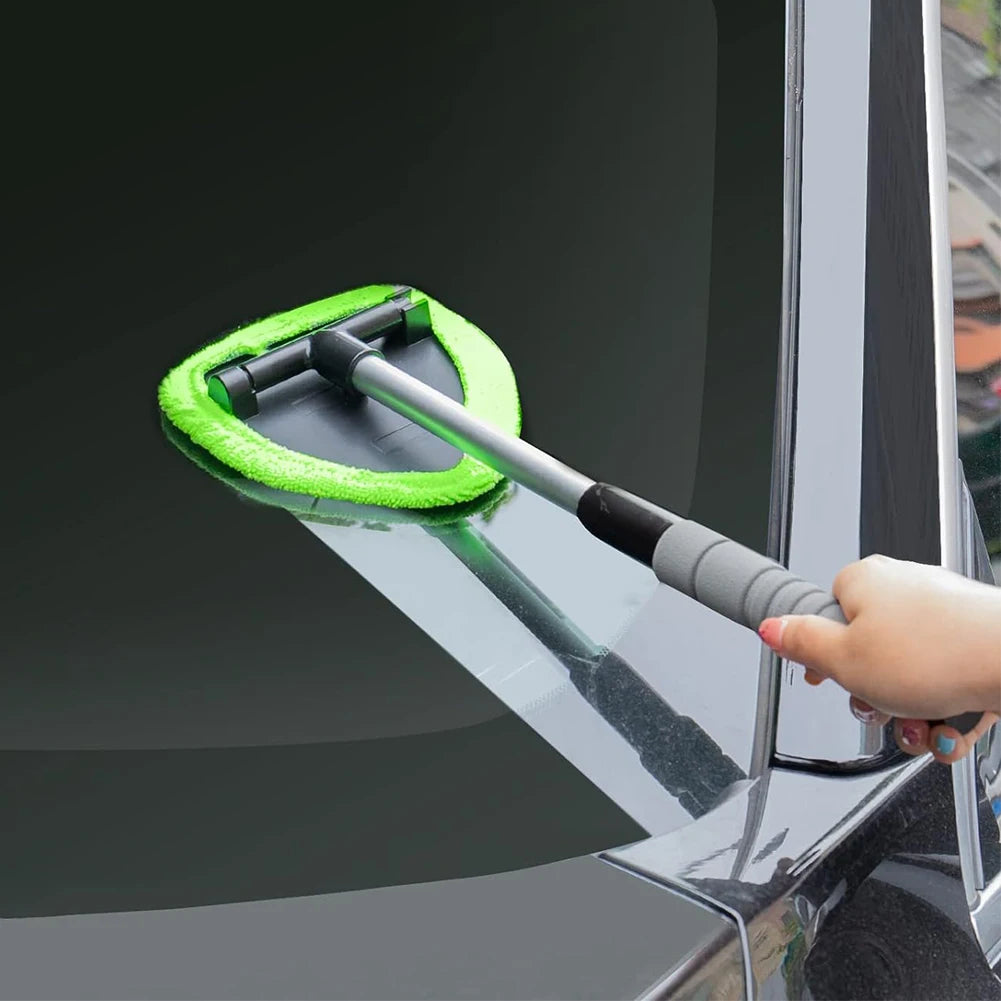 Car Glass Cleaner Windshield Cleaning Tool with 2 Microfiber Pads Windshield Washer Brush Extendable Handle for Car & Home Use Qme