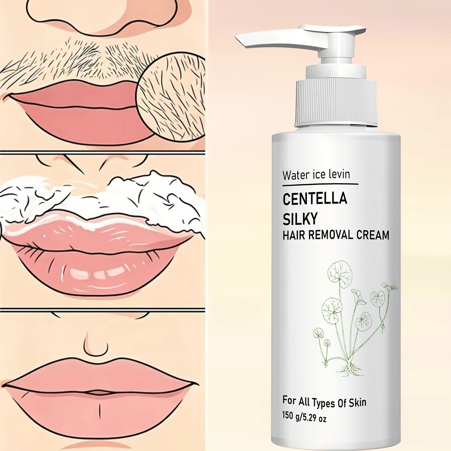 Gentle Centella Silky Depilatory Cream for All Skin, Niacinamide Collagen Hydrating Smooth Hair Removal Treatment Qme