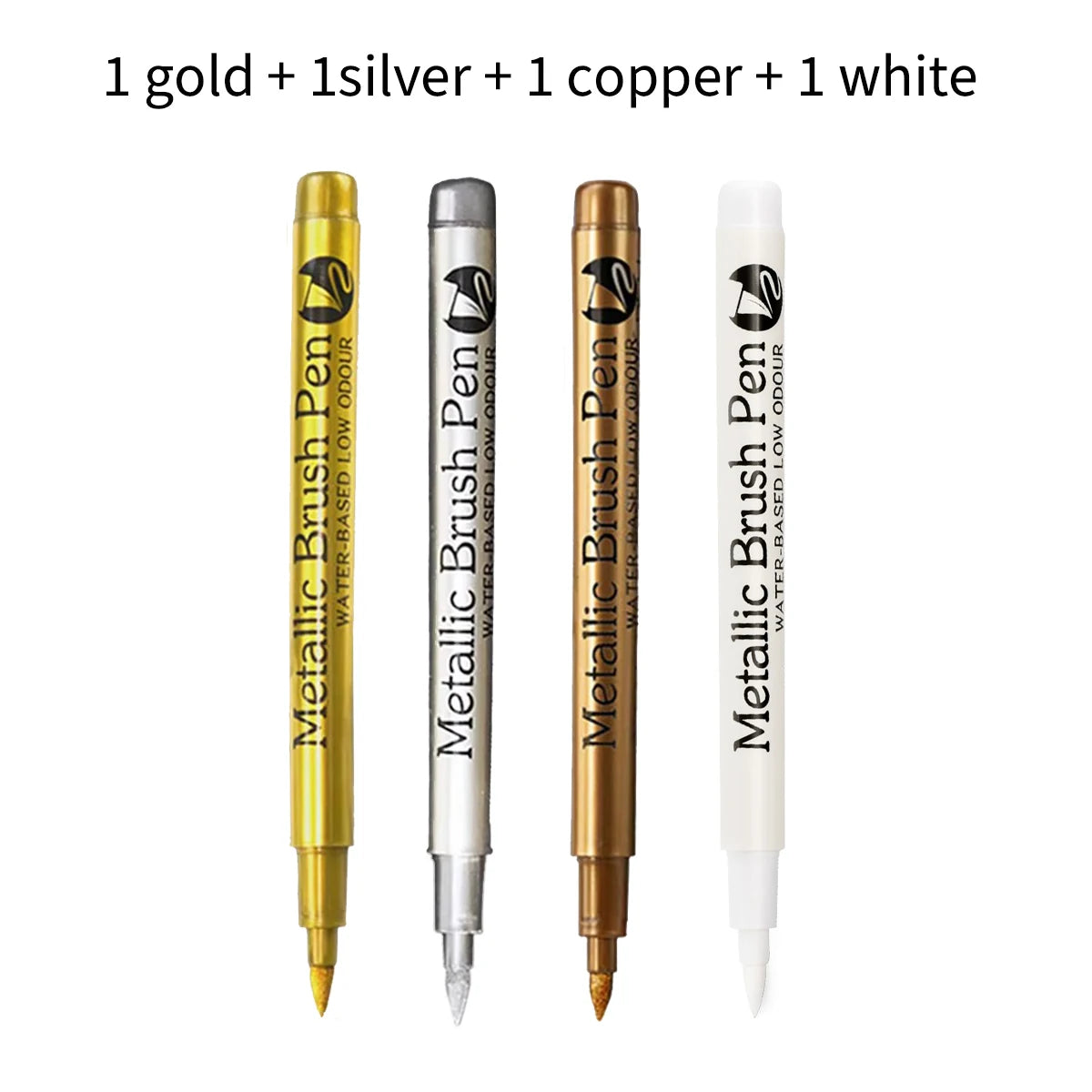 Brush Metallic Marker Pens White/Gold/Silver/Copper Color Permanent Art Marker For Crafts Scrapbooking Stationery Supplies Qme 4 Mix Set