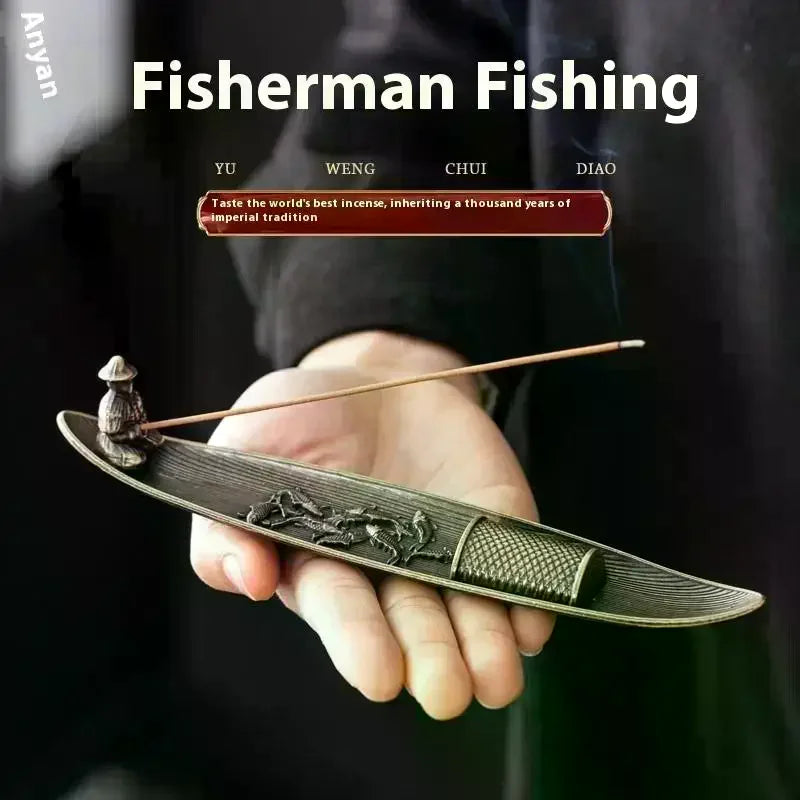 1Set Fish Chinese Fisherman Fishing Incense Censer Holder For Incense Sticks Home Decor Accessories Qme
