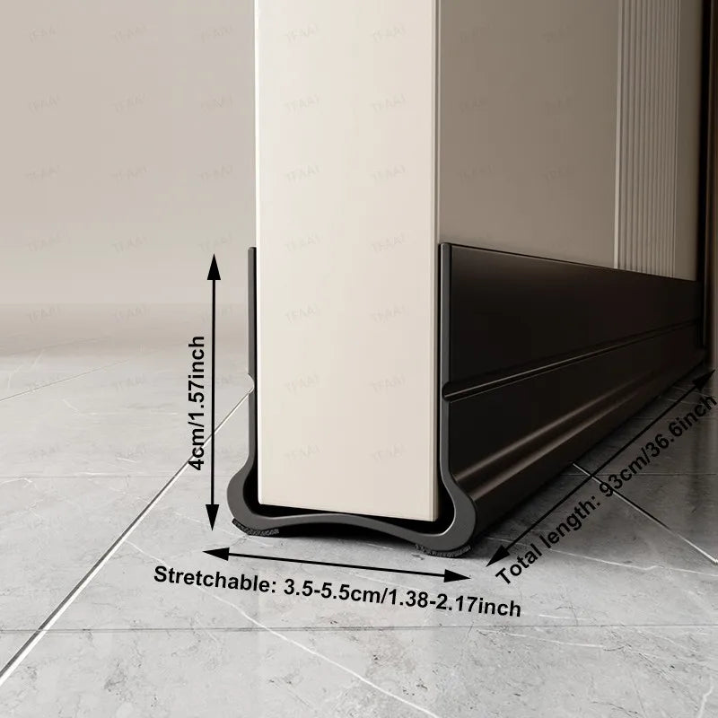 93cm Self-adhesive Door Bottom Sealing Strip PVC Flexible Door Gap Wind and Dust Proof Weather Strip with Soundproofing Felt Qme Black