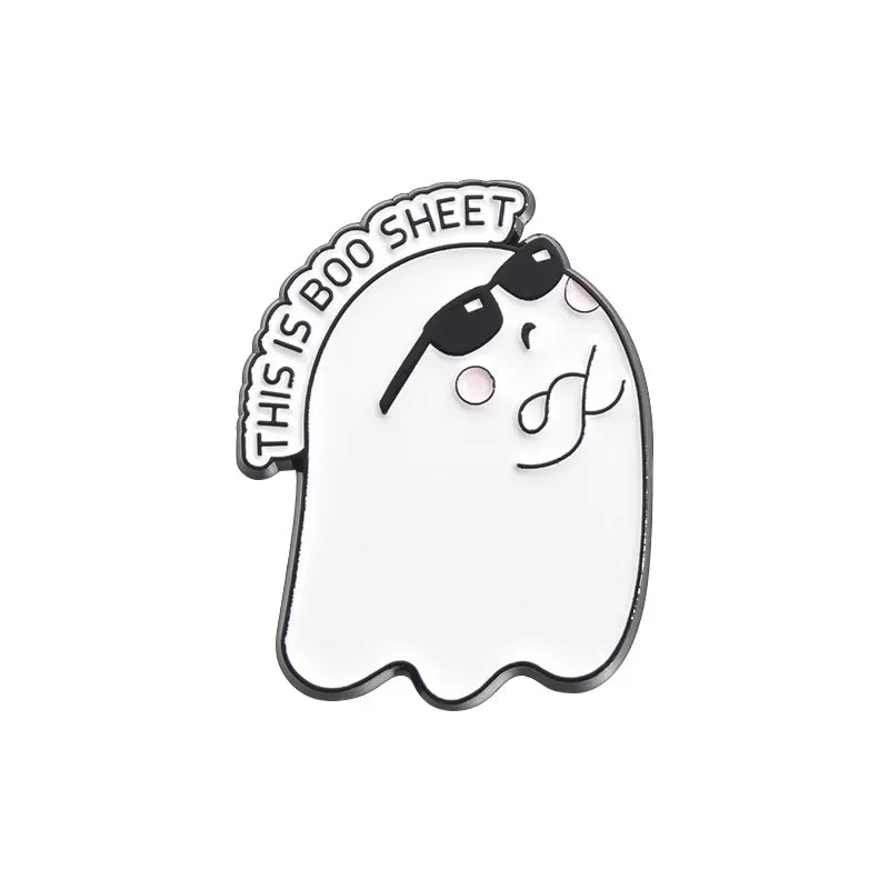 Cartoon Sunglasses Ghost Boo Enamel Pins I'm a Free Spirit This is Boo Sheet Brooches Lapel Badge Spooky Jewelry Gifts Wholesale Qme style 2