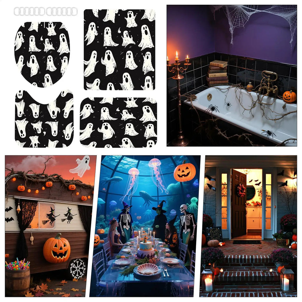 Halloween Shower Curtains Bathroom Spooky Ghost Machine Washable Qme