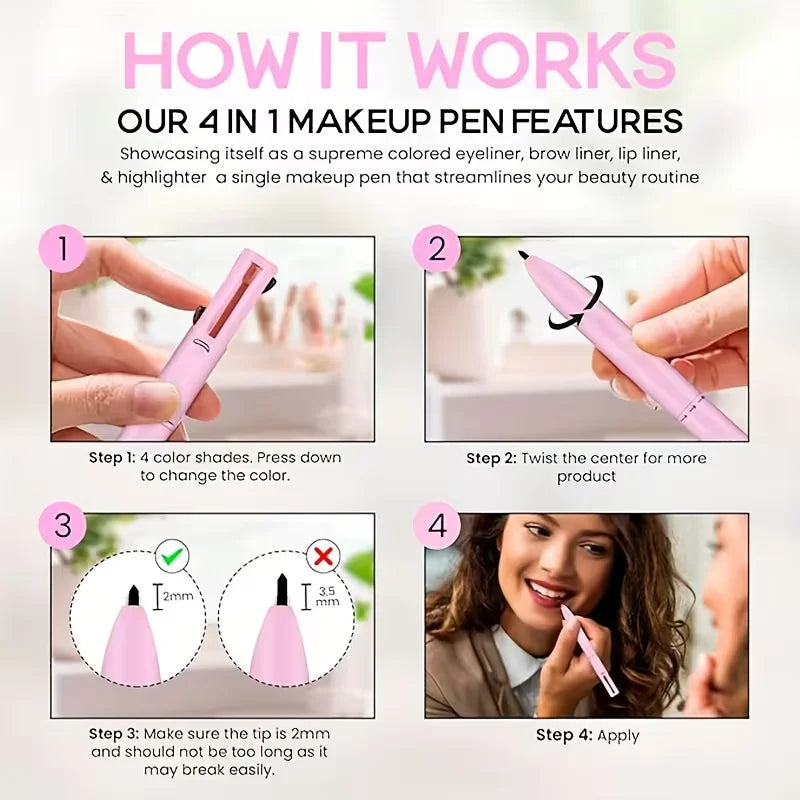 4-in-1 Multifunctional Makeup Pen Lip Liner Eyeliner Highlighter Qme
