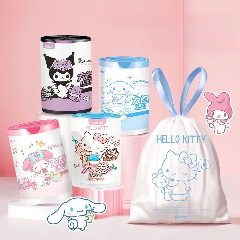 Hello Kitty Kuromi Drawstring Household Trash Bags Heavy-duty Qme