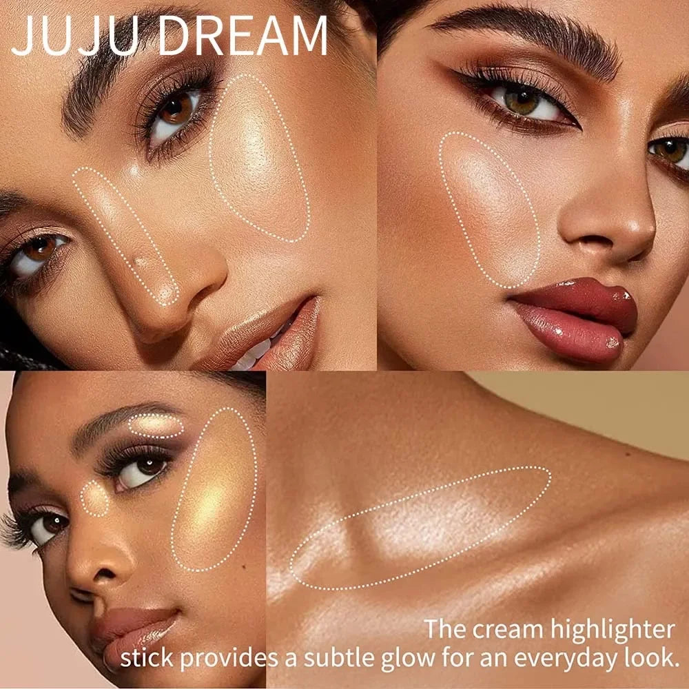 Glowy Highlighter Stick Shimmer Finish Waterproof Long-lasting Easy Qme