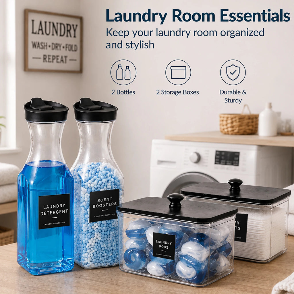 Laundry Room Organization Set Laundry Detergent Dispenser Bottles for Pods, Scent Boosters, Dryer Sheets, Fabric Softener Qme