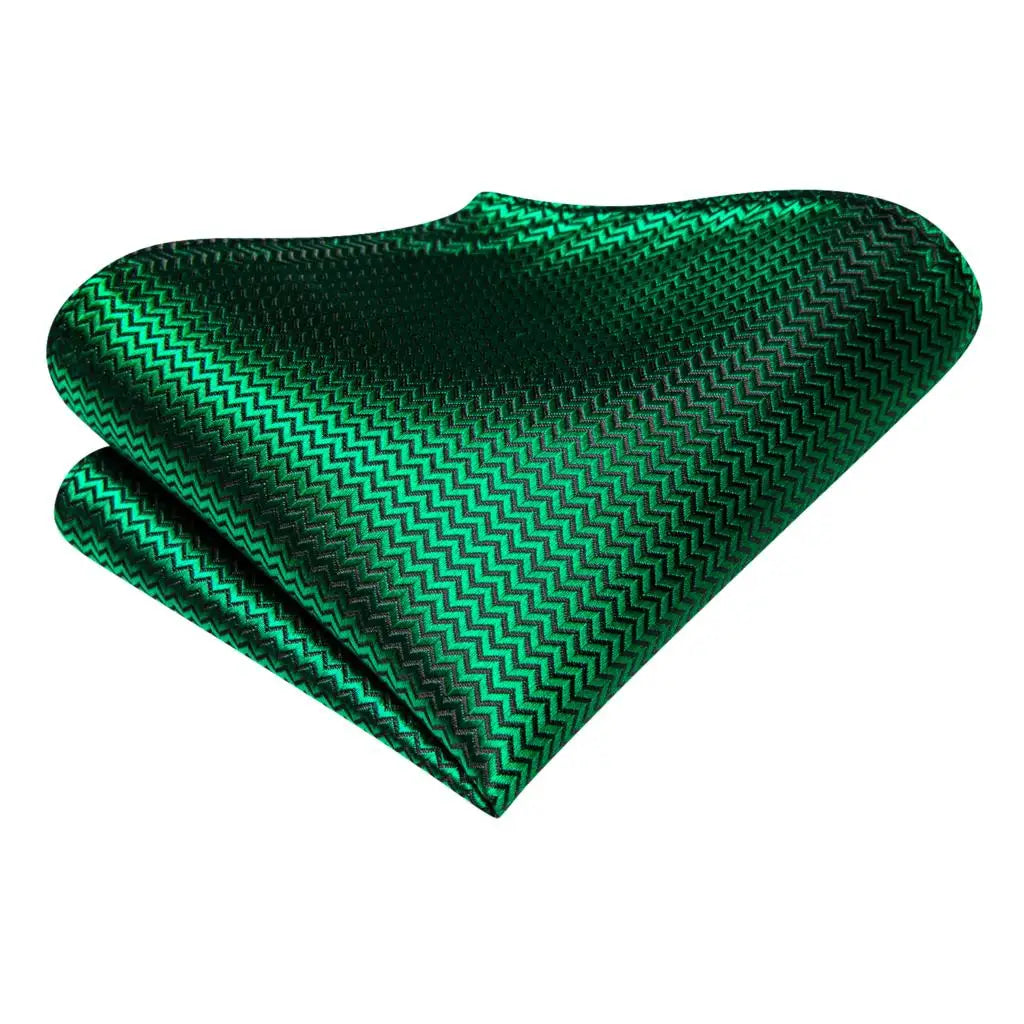Hi-tie Men Fashion Solid Green Blue Necktie Handkerchief Cufflinks Qme