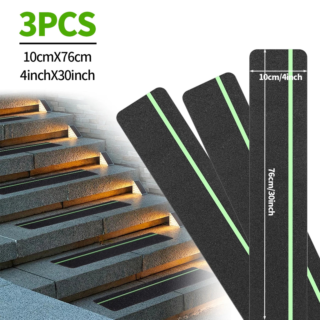 Glow in Dark Anti Slip Traction Tape Green Stripe Friction Abrasive Adhesive For Stair Tread Step Indoor Outdoor Qme 3pcs