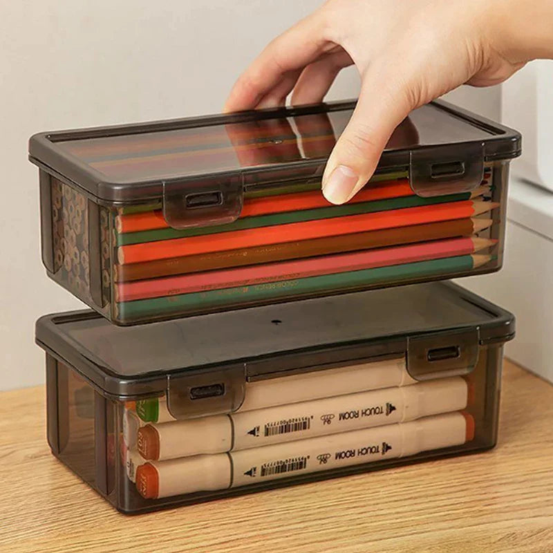 Transparent Pencil Case Box Large-capacity Stackable Storage Office Qme
