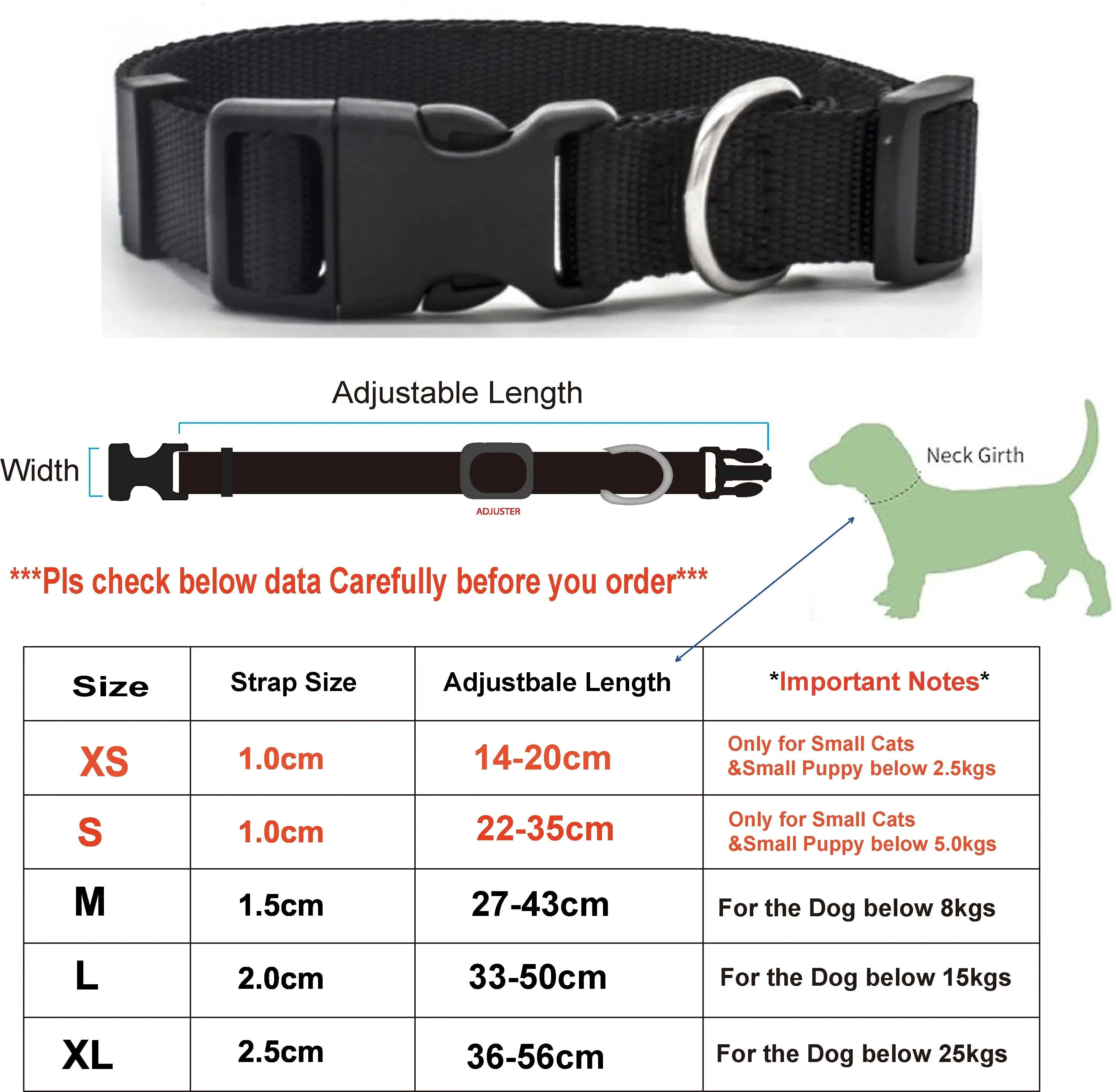 A Adjustable Pet Collars Nylon Puppy Kitten Collar Strong And Durable Neck Band Suitable For Small And Medium Dogs And Cats Qme Black XL 2.5 (36-56)cm